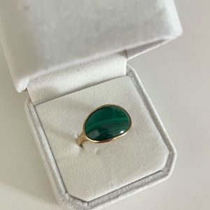 Vintage Yellow Gold Malachite Ring 10.5 9ct Solid Gold